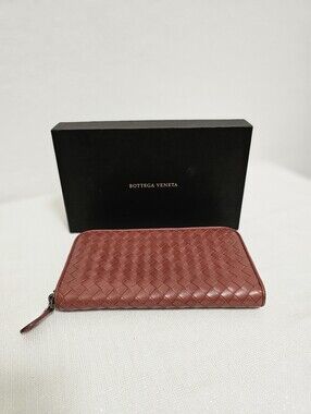 Authentic Bottega Veneta Intrecciato Leather Zip-Around Wallet Terracota W Box